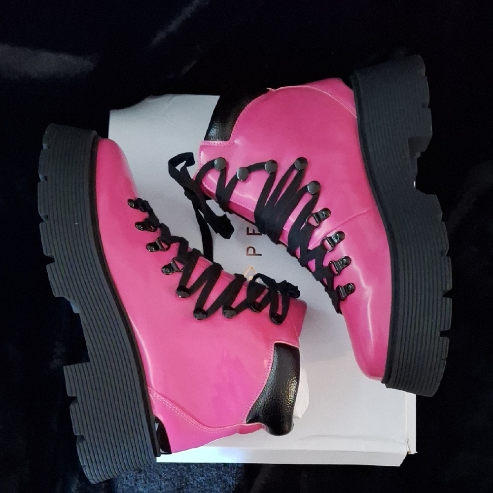 Katy Perry Collections Women's Vibrant Pink Lace-Up Boots - Picture 5 of 6